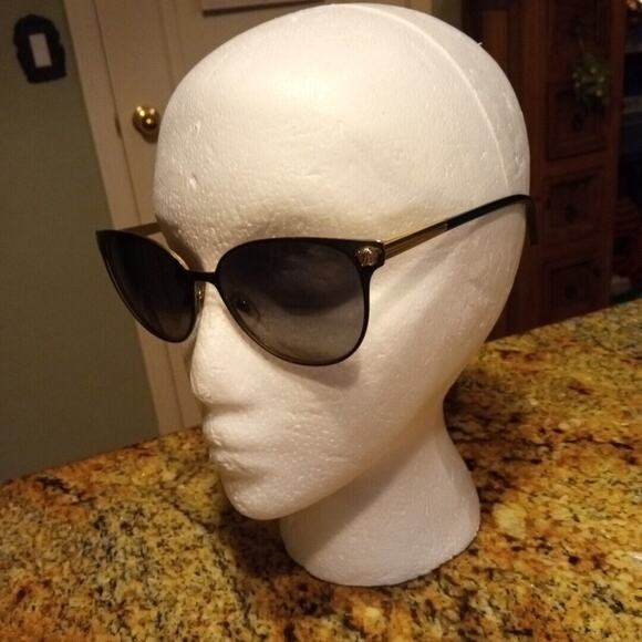 Versace Cat Eye Black Gold Polarized 2168 1377-T3 57-16-140 3P Sunglasses - Picture 1 of 13